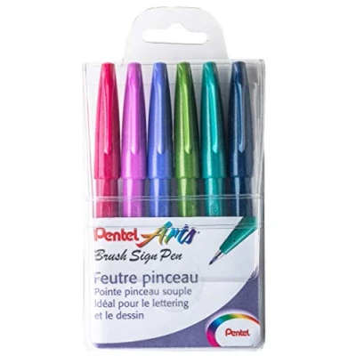 Afbeelding van Pentel Arts Brush Sign Pen SES15C/6TREND, 6 penseelstiften, verschillende kleuren