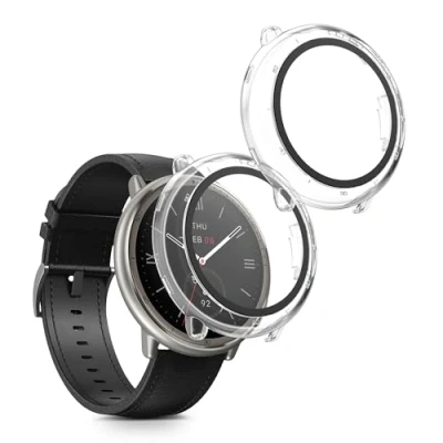 Afbeelding van kwmobile 2x cover geschikt voor Amazfit Active2 (A2437) Fitnesstracker van gehard glas en kunststof frame set transparant