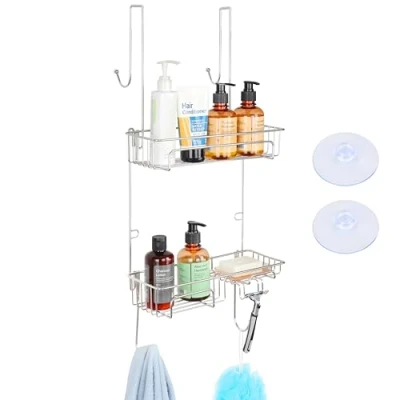 Afbeelding van belle vous Stainless Steel Rustproof Shower Over Door Caddy with Hanger and 4 suction cups