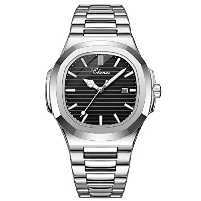 Afbeelding van JewelryWe Kwartshorloge voor heren, dameshorloge, vierkante ruitbehuizing, modieus, lichtbalkladder, lichtgevende wijzers, stevige roestvrijstalen armband, zwart., armband