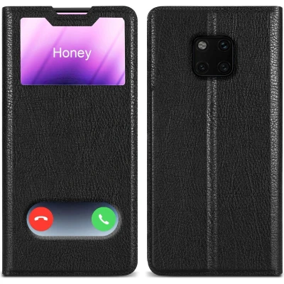 Afbeelding van Cadorabo Hoesje geschikt voor Huawei MATE 20 PRO in KOMEET ZWART Beschermhoes met magnetische sluiting, standfunctie en 2 kijkvensters Book Case Cover Etui