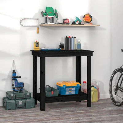 Afbeelding van werkbank 80x50x80 cm massief grenenhout zwart
