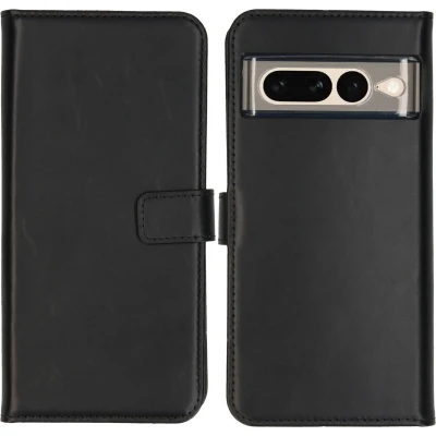Afbeelding van Selencia Hoesje Geschikt voor Google Pixel 7 Pro Met Pasjeshouder Echt Lederen Bookcase Zwart