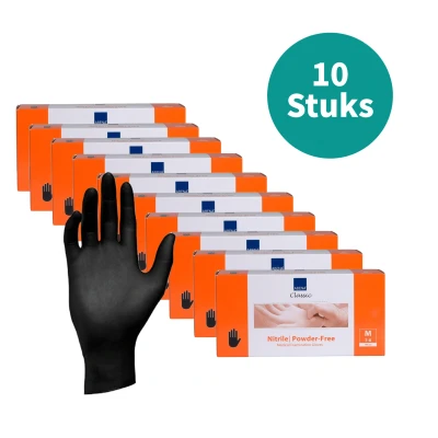 Afbeelding van Abena Nitril Handschoenen Classic poedervrij Maat M zwart 100st