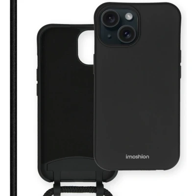 Afbeelding van iMoshion Hoesje Geschikt voor iPhone 15 met koord Color Backcover afneembaar Zwart