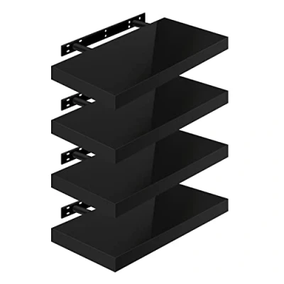 Afbeelding van WOLTU Wandplanken, 4 stuks, zwevend rek, boekenrek, cd, dvd, houten plaat, 50 x 22,9 3,8 cm, zwart, RG9477sz