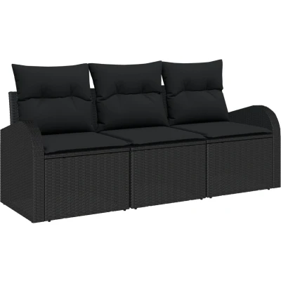 Afbeelding van vidaXL 3 delige Tuin Sofa Set met Kussens Zwart Poly Rattan