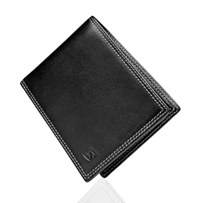 Afbeelding van SERASAR Portemonnee [Space] Zwart/Wit Leren Heren Leer Bruin Zeer Soepel Nappa Portefeuille Mannen Cadeautjes Cadeau voor Man Pasjeshouder