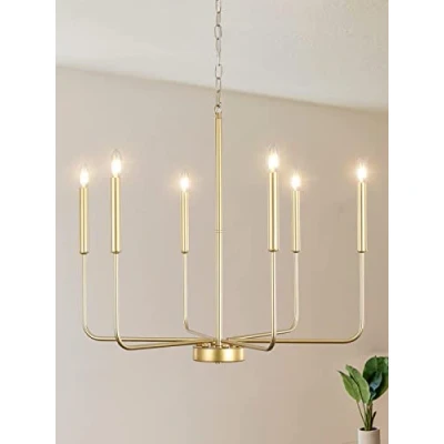 Afbeelding van gouden kroonluchter, plafondverlichting, 6 hanglampen, moderne boerenkroonluchter voor de eetkamer, hanglamp keukeneiland, woonkamer, open haard, slaapkamer