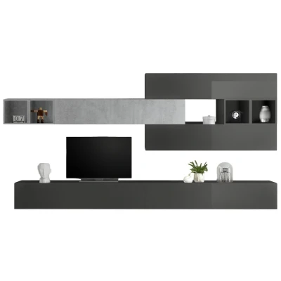 Afbeelding van TV wandmeubel Davos in hoogglans grijs met beton