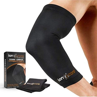 Afbeelding van Ionocore® Elleboogklem Compressie met koper verband tegen tennisarm, golfarm beschermt gewrichten en onderarmen licht, niet slip. Medium: 26 30 cm