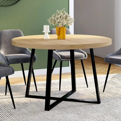 Afbeelding van SELMA ronde eettafel voor 4 6 personen in hout en zwart industrieel ontwerp 110 cm