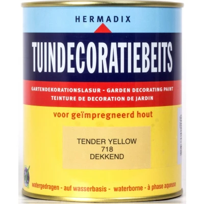 Afbeelding van Hermadix Tuindecoratiebeits Dekkend 718 Tender Yellow 0,75 liter Tuinbeits