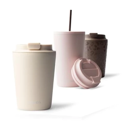 Afbeelding van Ivoren thermosbeker 350 ml, beige, koffiemok van Roestvrij staal, dubbelwandig geïsoleerd, lekvrij, voor koffie en thee