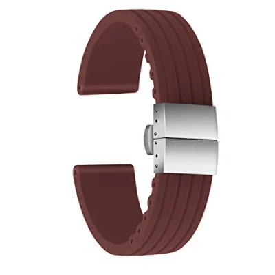 Afbeelding van ULLCHRO Hoogwaardige horlogeband, vervanging van siliconen, bandpatroon, 16 mm, 18 20 22 24 rubberen polshorloge met vouwgesp, roestvrij staal, Bruin, armband