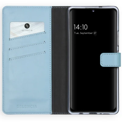 Afbeelding van Selencia Hoesje Geschikt voor Samsung Galaxy A42 Met Pasjeshouder Echt Lederen Bookcase Lichtblauw