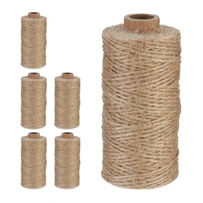 Afbeelding van Relaxdays jute touw 1 mm x 100 m set van 6 dun koord garen knutselen