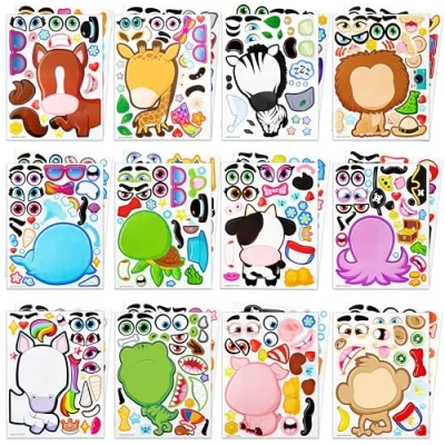 Afbeelding van JOYIN 24 stuks 15 x cm make upstickers maken je eigen dierenmix en bijpassende stickervellen met safaris, zee fantasie dieren kinderen party gunst benodigdheden handwerk