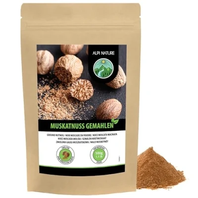 Afbeelding van Gemalen nootmuskaat (500 g), 100% natuurlijke nootmuskaat, natuurlijk zonder toevoegingen, veganistisch