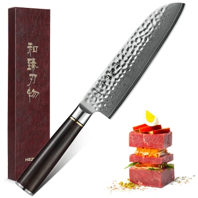 Afbeelding van Professioneel 7&quot; Santokumes VG10 Damascus staal (67 lagen) HEZHEN B1Z Series Handvat van zwaar Ebbenhout