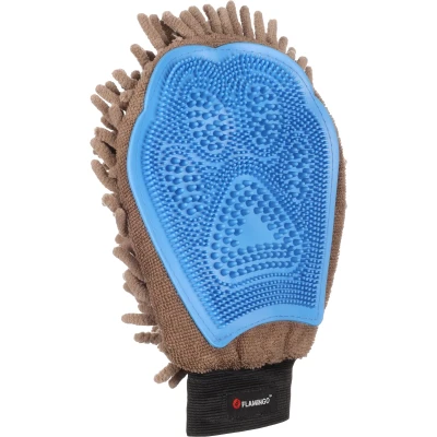 Afbeelding van Flamingo Flava Massage &amp; Verzorgingshandschoen Honden;katten Absorberend Taupe/blauw 25x20x4cm 1st 137645