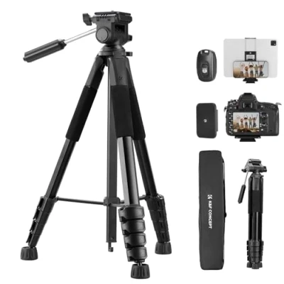 Afbeelding van K&amp;F Concept Compact lichtgewicht statief van 190 cm voor DSLR camera, Canon, Nikon, Sony met 2 in 1 houder telefoon/tablet, reisstatief Bluetooth, laadcapaciteit 4