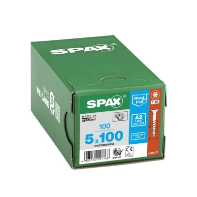Afbeelding van Spax spaanplaatschroeven platverzonken kop RVS T Star T20 deeldraad 5.0x100mm (per 100 stuks)