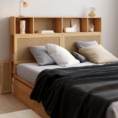 Image de Tête de lit avec rangements fermés et niches cannage bois 145cm IDMarket