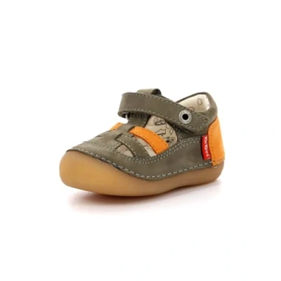 Afbeelding van Kickers Sushy Klittenbandschoenen voor kinderen, Maat: 27, Kaki/orange Veloursleer