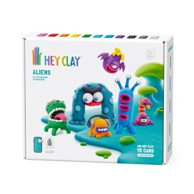Afbeelding van Hey Clay Aliens Set kleurrijke klei luchtdrogende voor kinderen Air Dry Kit 15 dozen en modelleergereedschap met grappige interactieve handleiding