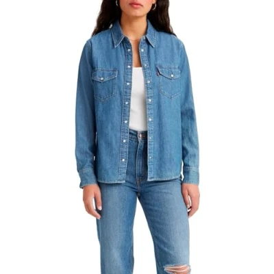 Afbeelding van Levi&#039;s Iconic Western Overhemdblouse, Dames, Maat: Medium, Blue denim/blue