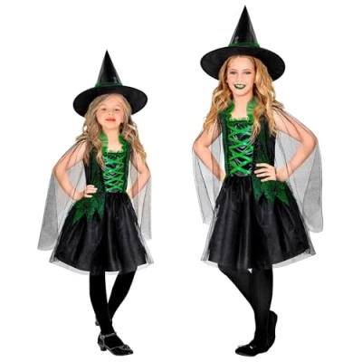 Afbeelding van Widmann Heks &amp; Spider Lady Voodoo Duistere Religie Kostuum Boosaardige Quirine Meisje Zwart Maat 158 Halloween Verkleedkleding