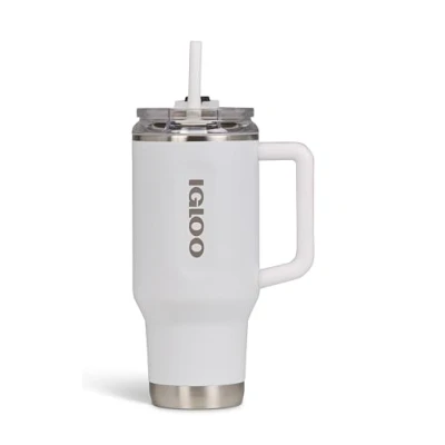 Afbeelding van IGLOO Flip ‘n’ Sip Drinkbeker met rietje wit 0,946L Thermosfles RVS voor School