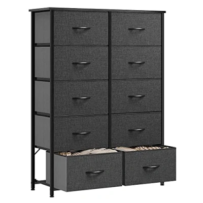 Afbeelding van YITAHOME Slaapkamercommode met 10 laden, commode voor slaapkamer, woonkamer, kast, robuust stalen frame, houten plank, stoffen laden (antraciet)