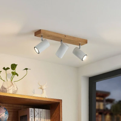 Afbeelding van Lindby Maniva plafondspot, 44 cm, 3 lamps, wit, hout