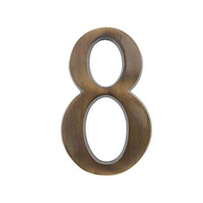 Afbeelding van HUBER huisnummer 8 van messing 20 cm I en deur XL kenteken edel 3D design