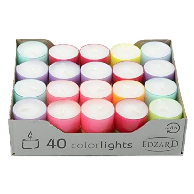 Afbeelding van EDZARD Colorlights Theelichtjes voor de zomer, 4 uur, wit, paraffine, theelichtjes, glazen verjaardagen, feesten en zomernachten