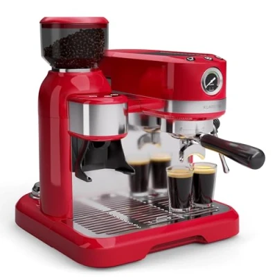 Afbeelding van Bella Café espressomachine vintage maalwerk 19 bar melkschuim drukmeter 1150 W