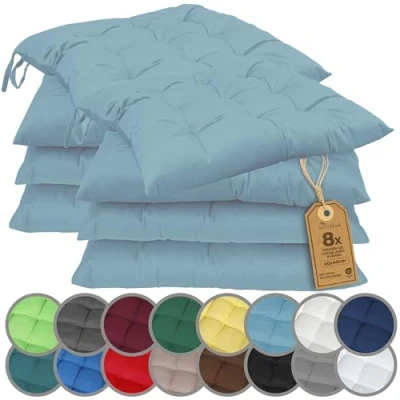 Afbeelding van NatureMark Set van 8 stoelkussens met linten, 40 x cm, lichtblauw