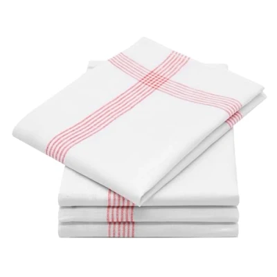 Afbeelding van ZOLLNER Set van 4 theedoeken, 50 x 70 cm, linnen, wit/rood