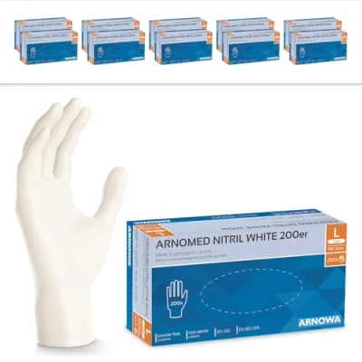 Afbeelding van ARNOMED nitril wegwerphandschoenen, maat L, 2000 stuks (10 dozen), witte handschoenen, poedervrij en latexvrij, keukenhandschoenen in de maten S, M, L XL
