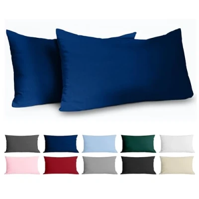 Afbeelding van Kussensloop, 40 x 80 cm, versterkt katoen, 2 stuks, donkerblauw, dicht geweven, 57 draden/cm², kussensloop Oeko Tex gecertificeerd