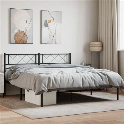 Afbeelding van Bedframe met hoofdbord metaal zwart 120x200 cm