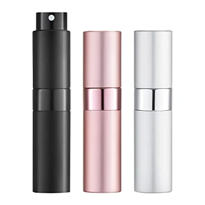 Afbeelding van Toureal 8 ml parfumverstuiver, leeg (3 stuks), mini spuitfles, parfumhouder, navulbaar (zilver, roze, zwart)