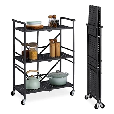 Afbeelding van Navaris inklapbare trolley op wieltjes Met 3 plankjes 35 x 69 93 cm Multifunctioneel voor keuken, kantoor, garage, tuin of woonkamer