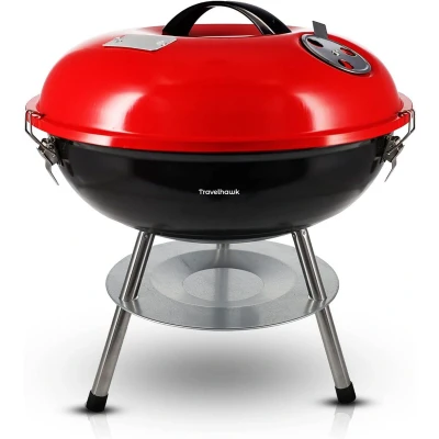 Afbeelding van Travelhawk Houtskool BBQ Barbecue Opvouwbaar 44x32cm Grilloppervlak Gelegeerd Staal Zwart