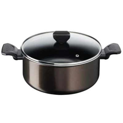 Image de Tefal Faitout 24 cm (4,7 L) + couvercle verre, Tous feux sauf induction, Revêtement antiadhésif, Fabriqué en France, Easy Cook &amp; Clean B5544602, N/C