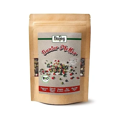 Image de Biojoy Poivre de différentes couleurs BIO (250 g), entier, Mélange grains (blanc, rose, vert, noir)