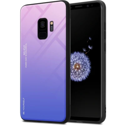 Afbeelding van Cadorabo Hoesje geschikt voor Samsung Galaxy S9 in ROZE BLAUW Tweekleurige beschermhoes van TPU silicone Case Cover en achterzijde gehard glas