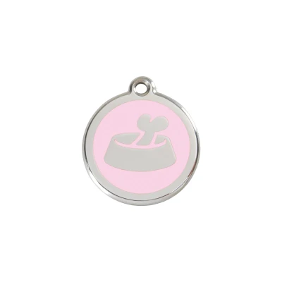 Afbeelding van Bone in Bowl Pink roestvrijstalen hondenpenning small/klein dia. 2 cm RedDingo